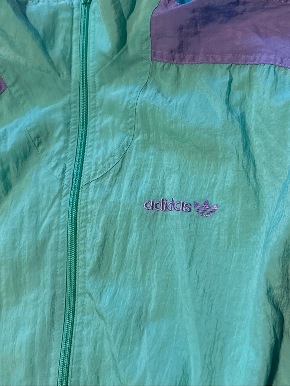 Vintage 90s Adidas Trefoil Colorblock Windbreaker Jacket Teal Purple Blue Men’sM - Picture 2 of 10